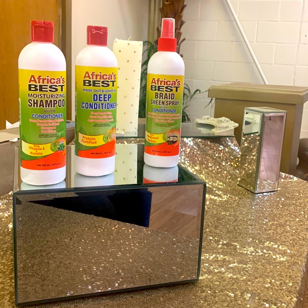 Africa’s Best moisturizing shampoo, deep conditioner, and braid sheen spray 3pc